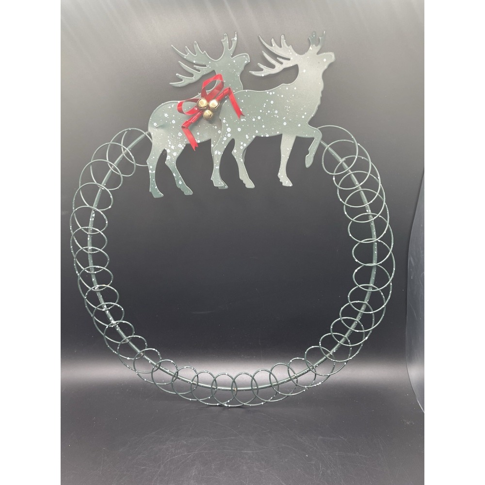 Vintage Green‎ Metal Wreath 10" Diameter Holiday Decor Moose